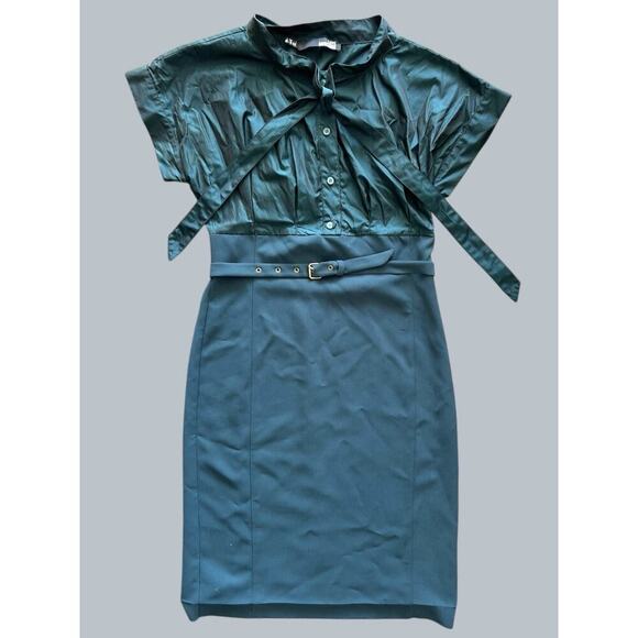 Moschino Dresses & Skirts - Love Moschino Size 6 Teal Belted Shirt Dress Short Sleeve Tie Front Women’s